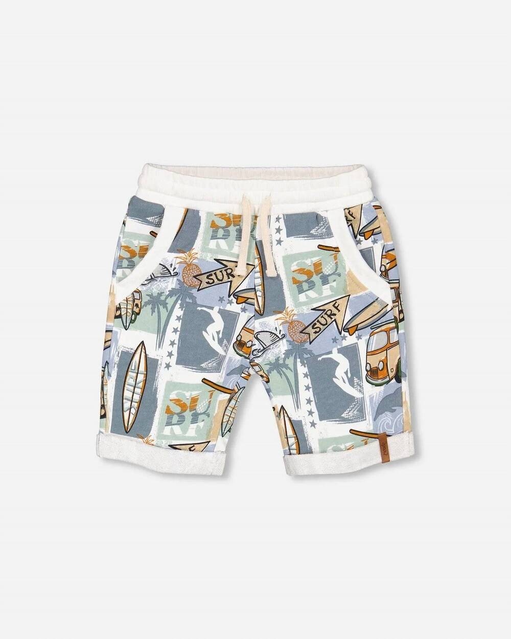 NEW DEUX PAR DEUX boys' french terry printed short in surf and caravan